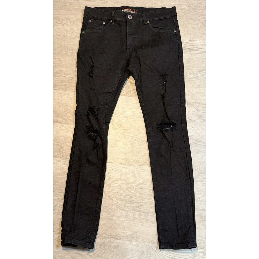 Copper Rivet Slim Fit Jeans Men's Size 34x32 Black Distressed Stretch Streetwear